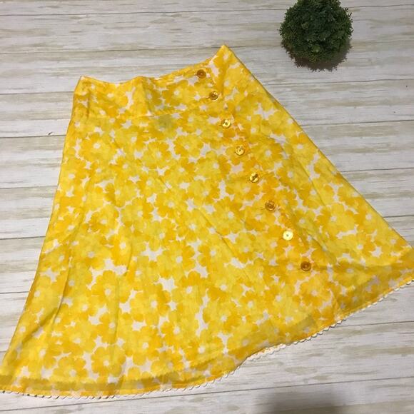 Long Modest A-line Bright Yellow Floral Spring‎ Summer Skirt Women’s Size 4 - Picture 1 of 4